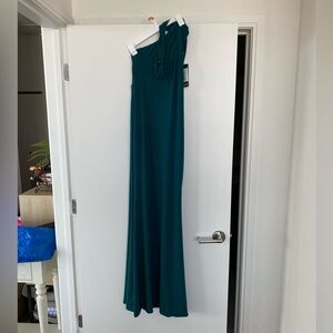 Club London Dark Green Asymmetric Draped Maxi Dress- Size 6